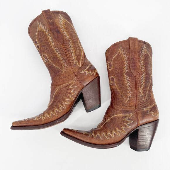 Vintage y2k Old Gringo Tan Elvis Eagle Stitched Western Cowgirl Boot size 7 - Picture 4 of 10